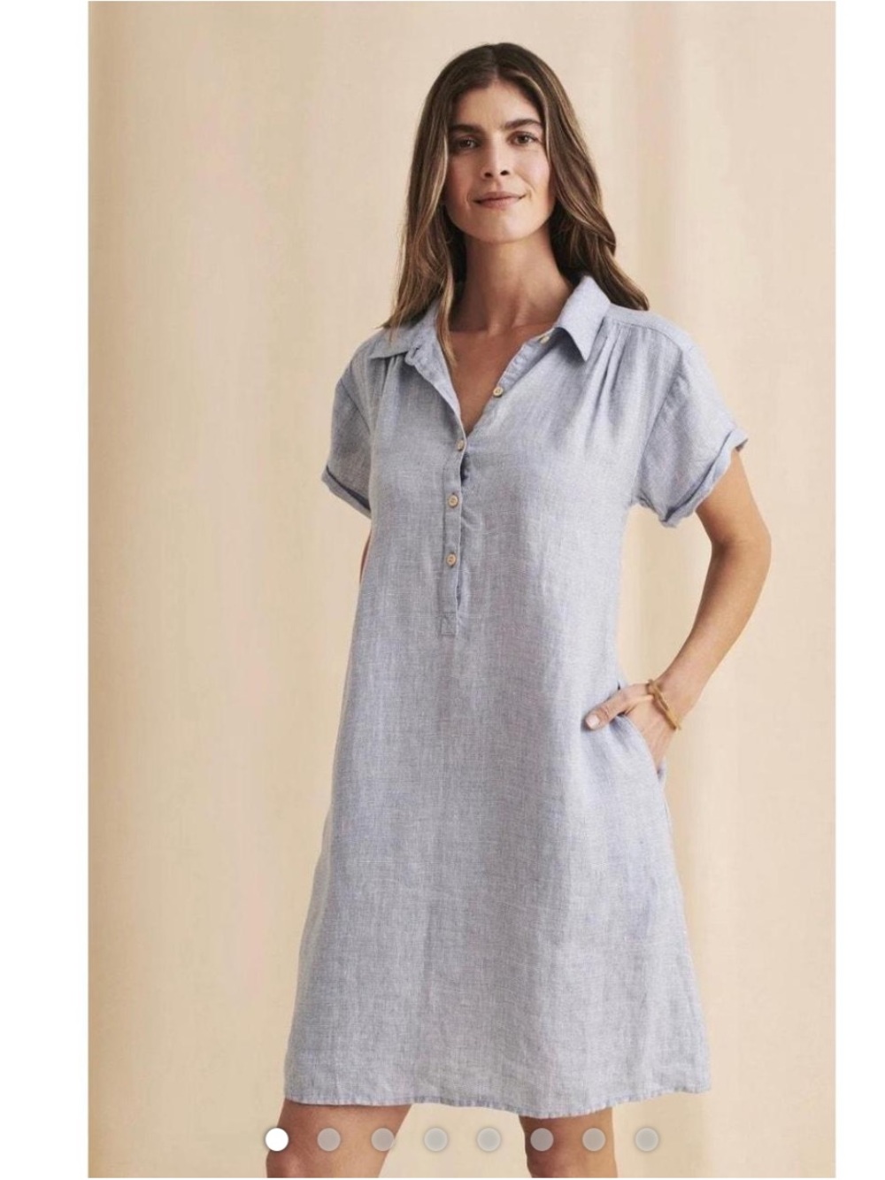 Faherty Hana Linen Shift Dress Blue Basketweave Size M
